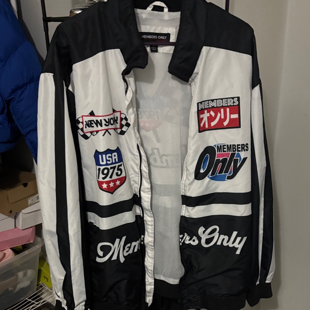 Members Only Black and White Graphic Windbreaker